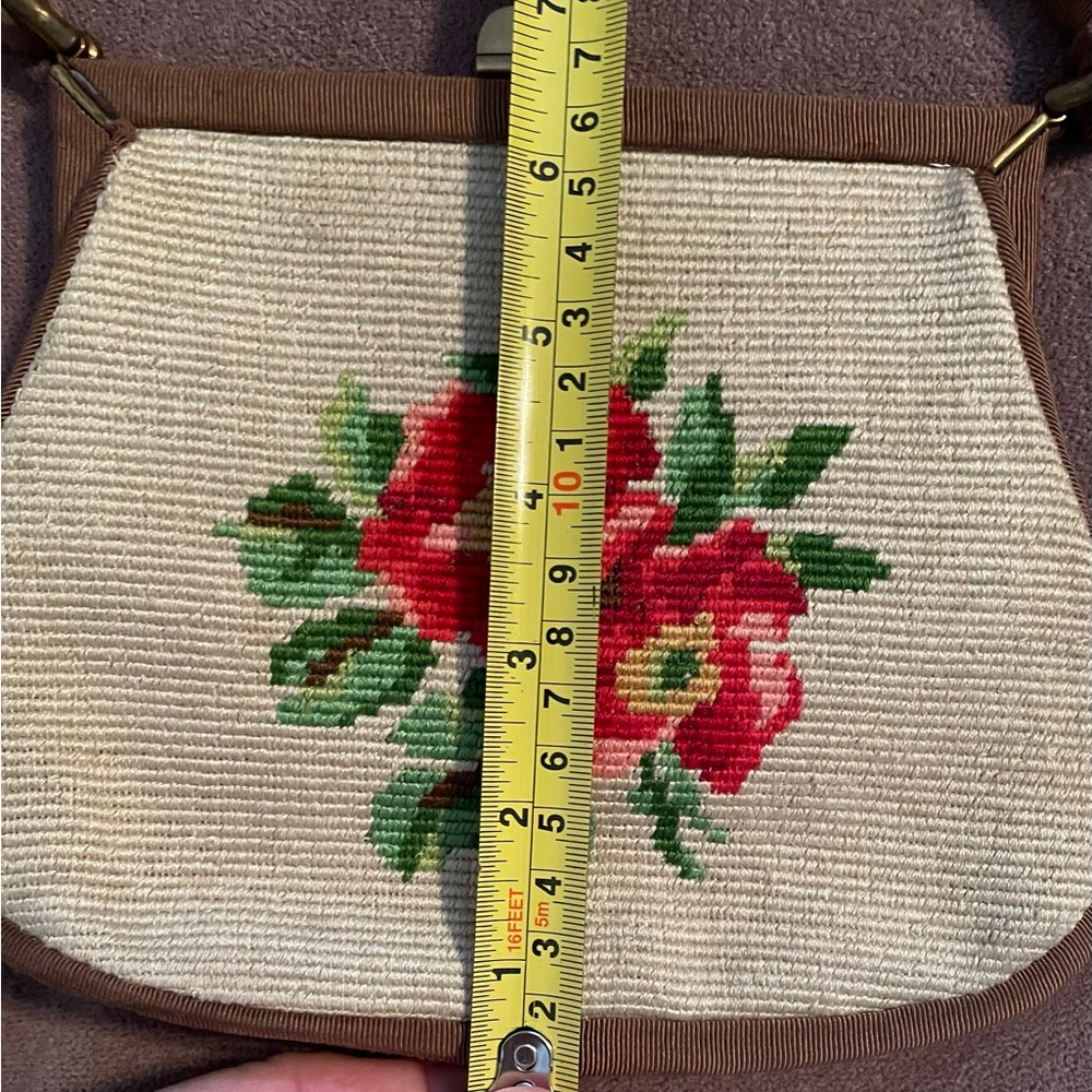 Vintage Floral Embroidered Brown and Cream Handbag - Picture 15 of 16